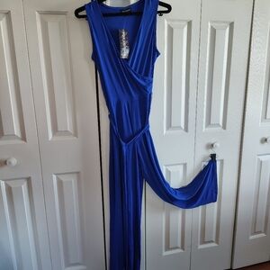 Nina Leonard Deep Sea Blue B Neck Jumpsuit M